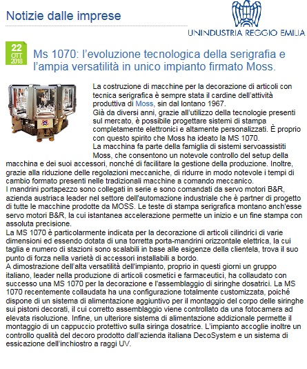 NEWS UNINDUSTRIA DEL 23.10.2018 (MS 1070)